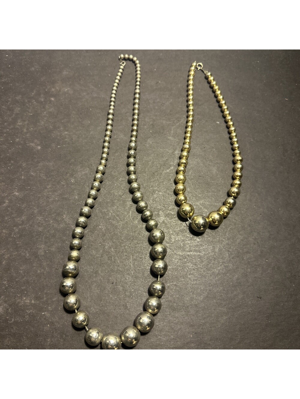 Vintage Metal Beaded Necklace Lot 2 Gold & Silver Tone Graduated Beads